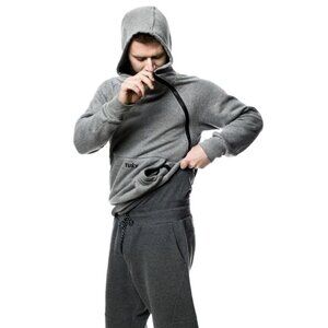 Tuxy One Piece Jumpsuit Men's XL Gray Black Loungewear Hoodie Sweats Tuxy Suit